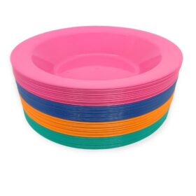 Kit com 10 Unidades Pratos Fundos Redondos Escolar de Plástico para refeições Cores Sortidas