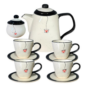 Chaleira Açucareiro 4 Xícaras Com Pires Para Servir Chá Preto Cerâmica