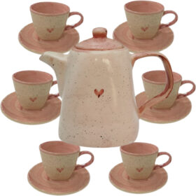 Jogo de Chá 1 Chaleira com 6 Xícaras Canecas 200ml Jogo de xicaras para cafe com Pires em ceramica
