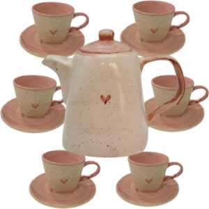 Jogo de Chá 1 Chaleira com 6 Xícaras Canecas 200ml Jogo de xicaras para cafe com Pires em ceramica