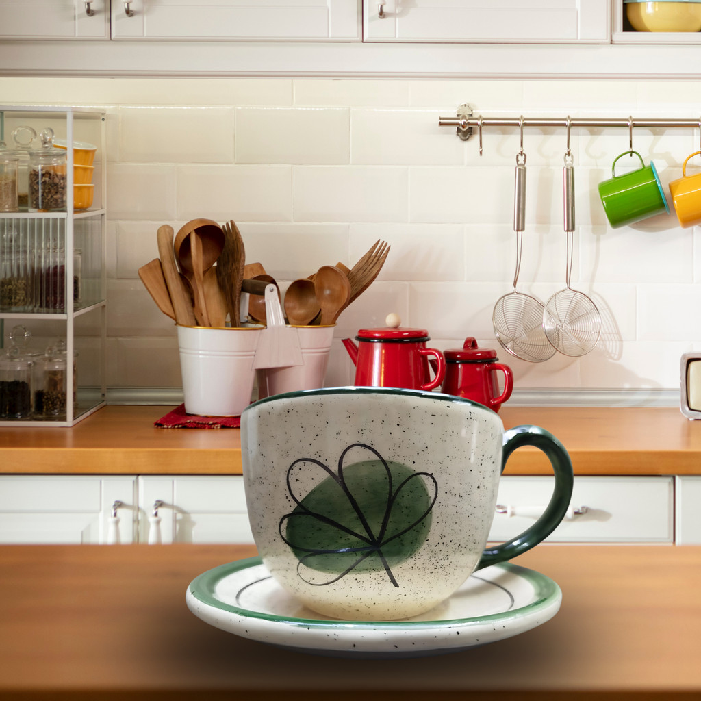Caneca Grande 700ml Xícara Consume Cerâmica Jumbo Verde Caldo Sopas - Imagem 5