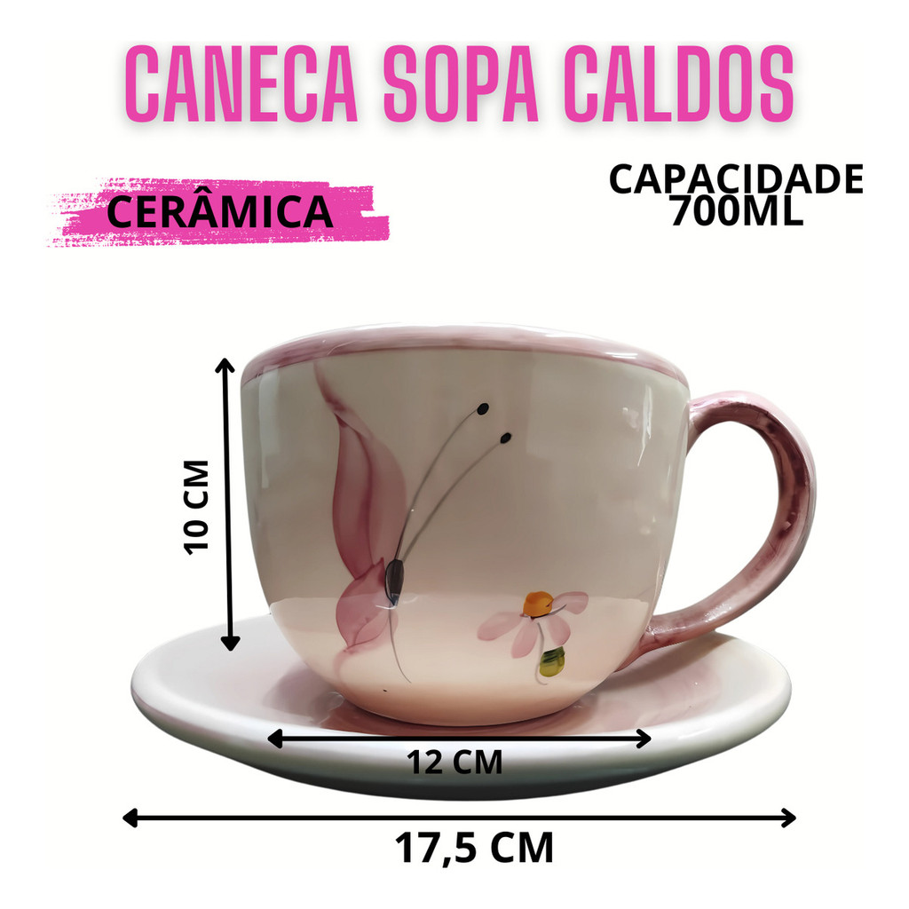 Caneca Grande 700ml Xícara Consume Cerâmica Jumbo Verde Caldo Sopas - Imagem 4