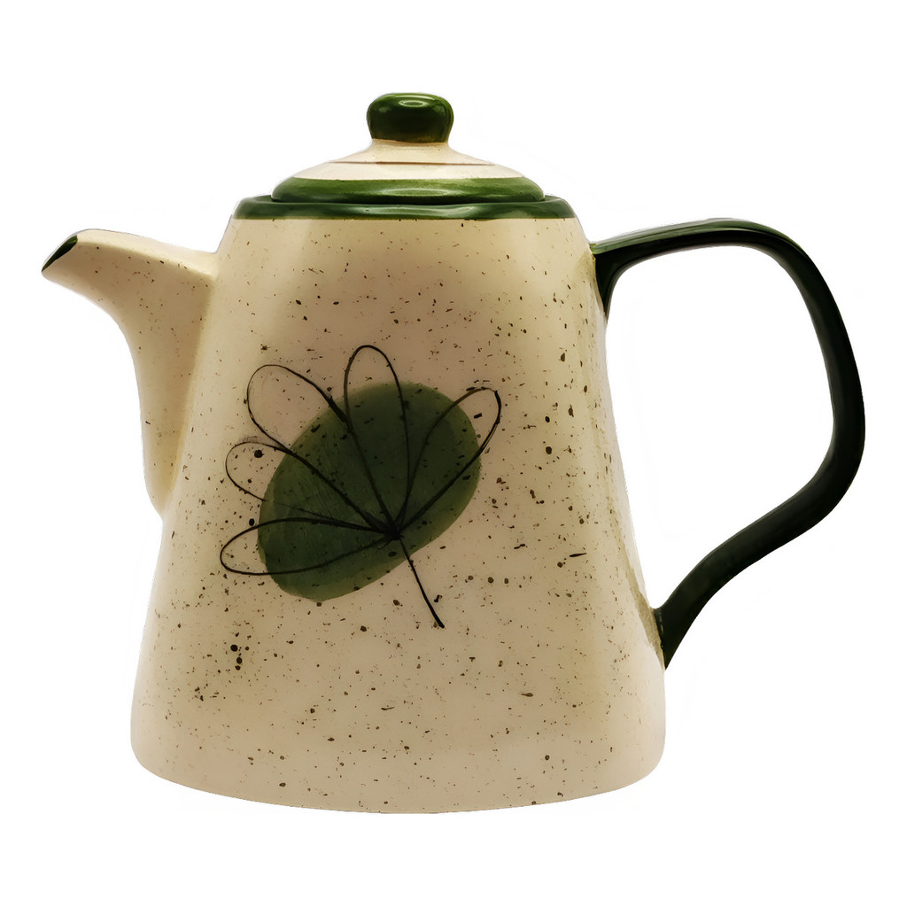 Bule De Café Chaleira Grande Verde Folha Cerâmica 1,2l Chá