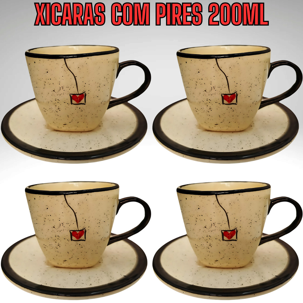 Jogo de Xicaras para Café de 200ml com Pires Cerâmica xícara para cafe jogo de chá - Imagem 3