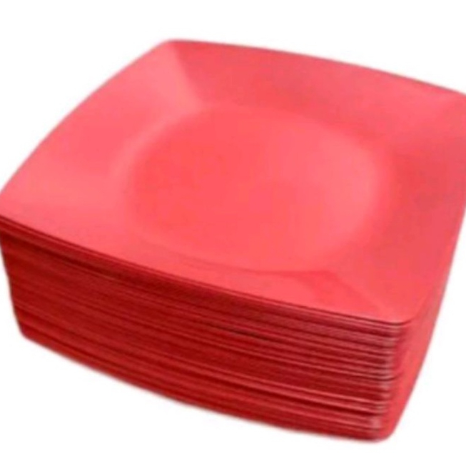 Kit 10 Prato Quadrado Jantar Vermelho Grande de Plástico Refeição Restaurante Bar Festas 22cm - Imagem 2
