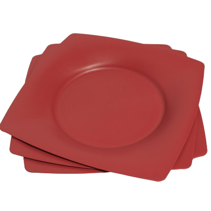 Kit 10 Prato Quadrado Jantar Vermelho Grande de Plástico Refeição Restaurante Bar Festas 22cm - Imagem 4