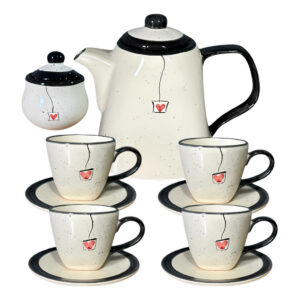 Chaleira Açucareiro 4 Xícaras Com Pires Para Servir Chá Preto Cerâmica