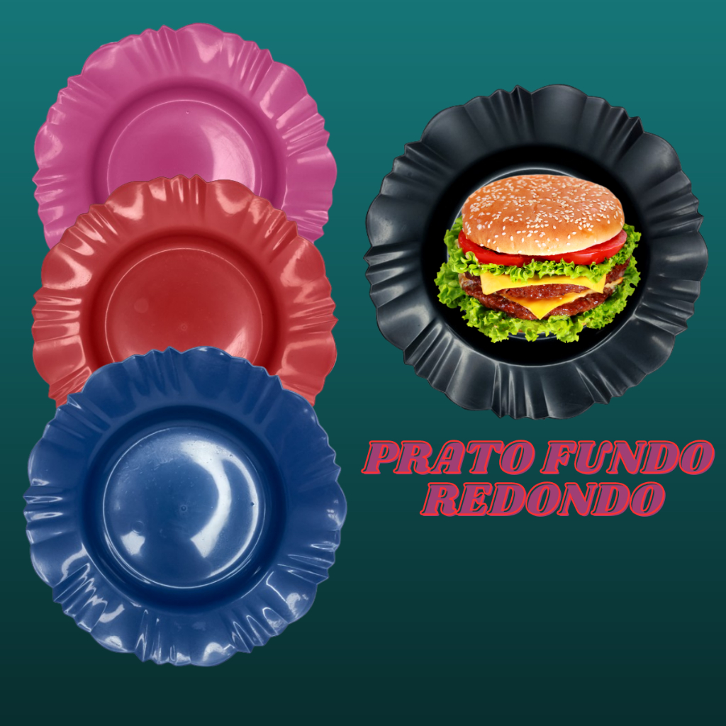 Conjunto 20 Pratos Redondo Pétala Refeição Plástico Coloridos - Imagem 5