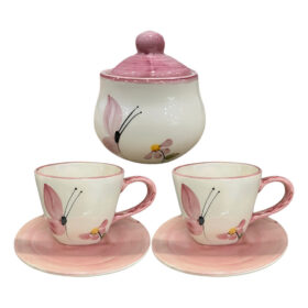 Xícaras De Chá 2 Un Com Pires 200ml E Açucareiro Borboleta em cerâmica