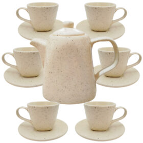 Kit de 6 Xícaras para café 200ml + 1 Chaleira Jogo de chá com Pires ceramica Canecas  Feitos a mão