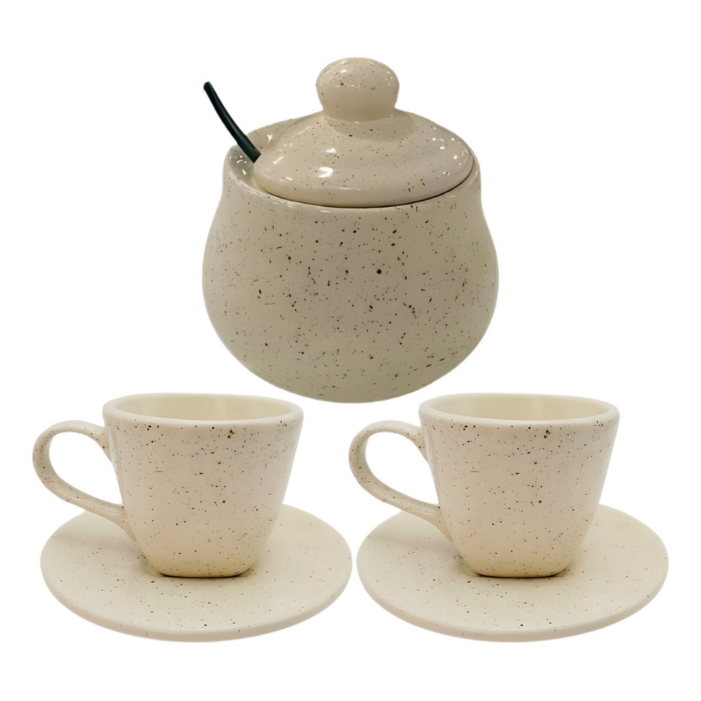 Xícaras De Chá 2 Un Com Pires 200ml E Açucareiro Chapiscado - Imagem 2