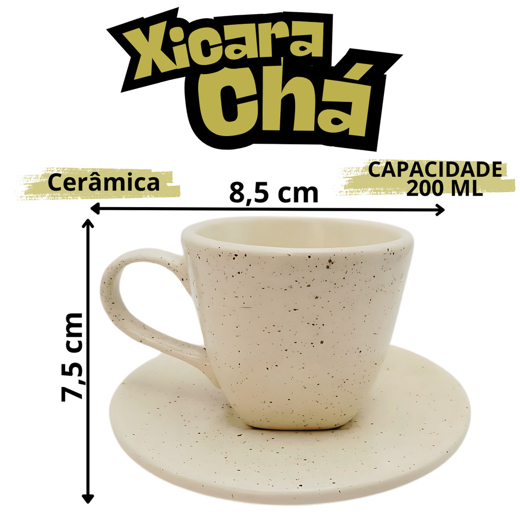 Xícaras De Chá 2 Un Com Pires 200ml E Açucareiro Chapiscado - Imagem 3