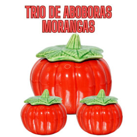 Trio de Aboboras Morangas Moranguinhas em Cerâmica Mini Potes Vermelha Finger Food