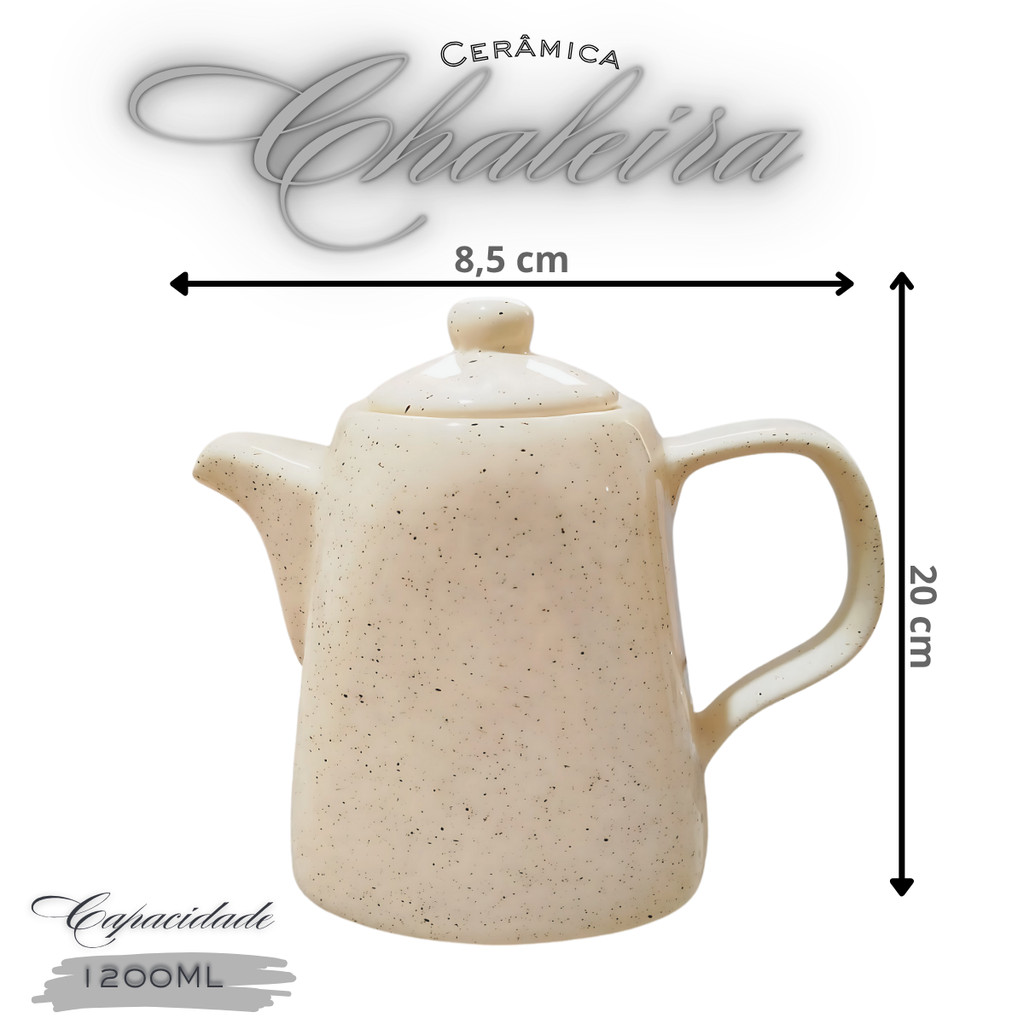 Chaleira Açucareiro 4 Xícaras Com Pires Para Servir Chá Chapiscado Cerâmica - Imagem 2