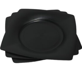 Conjunto 10 Pratos Quadrado Preto Refeição Plástico 22cm
