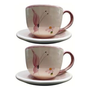 Kit 2 Canecas Grande 700ml Xícaras Consumê Cerâmica Jumbo Borboleta Sopas Caldos