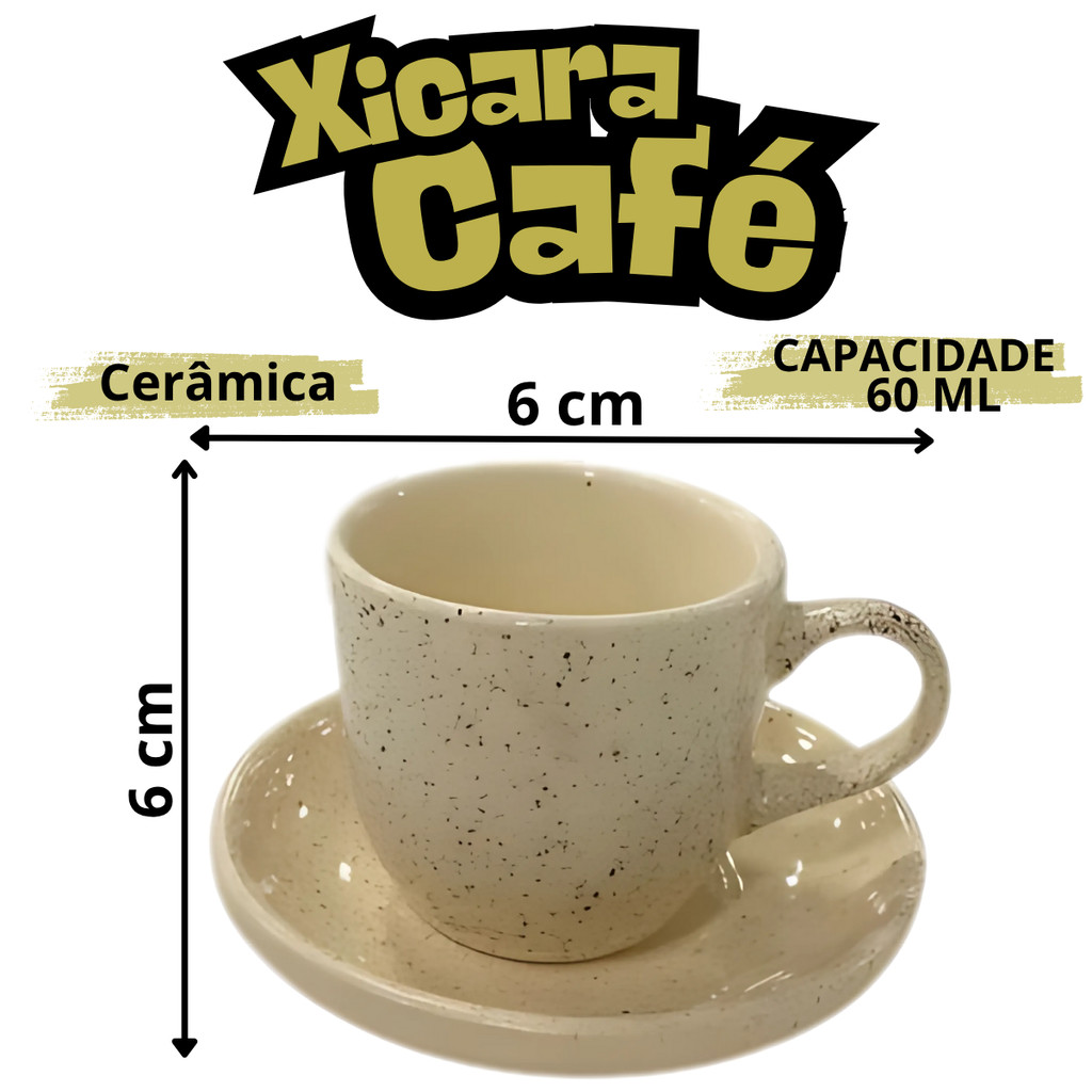2 Xícaras De Café 60ml E Açucareiro Cerâmica Chapiscado - Imagem 3
