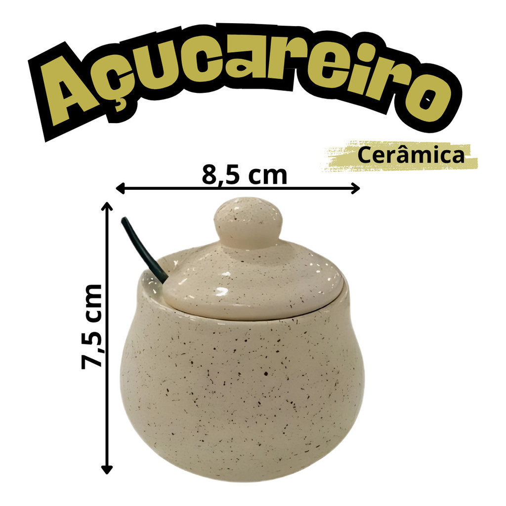 2 Xícaras De Café 60ml E Açucareiro Cerâmica Chapiscado - Imagem 4