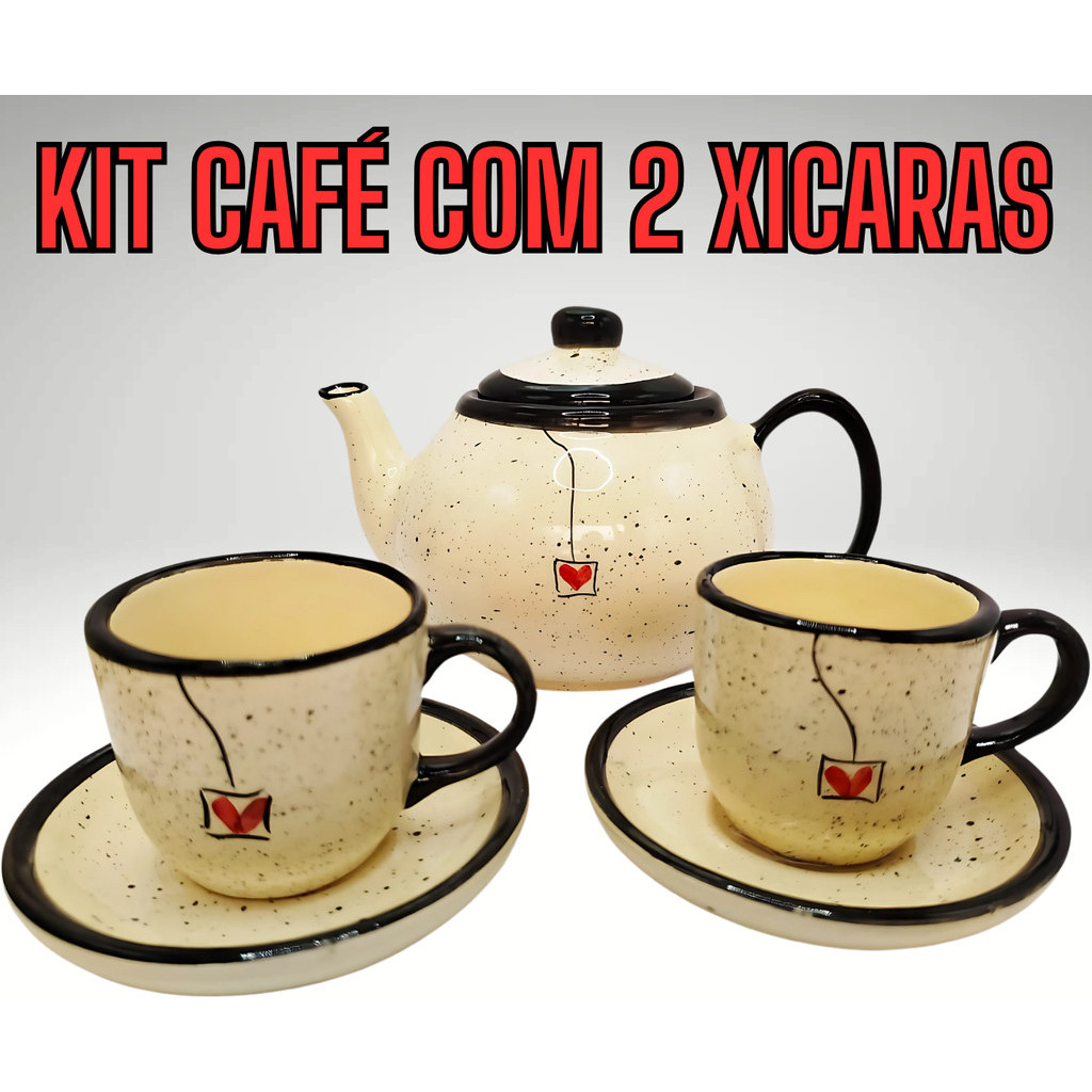 Jogo De Café Chá Bule 600ml Cerâmica Esmaltado Pintado A Mão - Imagem 2