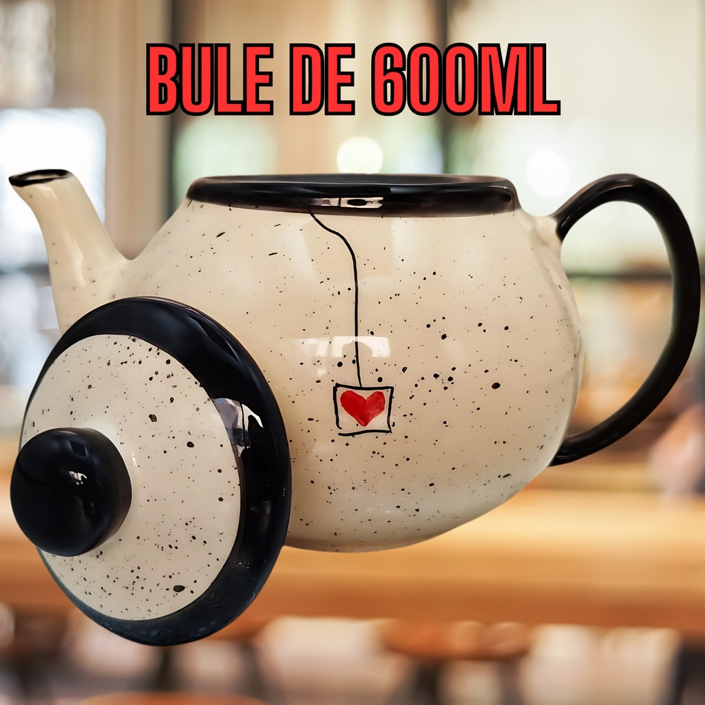 Jogo De Café Chá Bule 600ml Cerâmica Esmaltado Pintado A Mão - Imagem 3