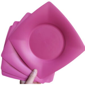 Conjunto 10 Pratos Quadrado Rosa Refeição Plástico 22cm