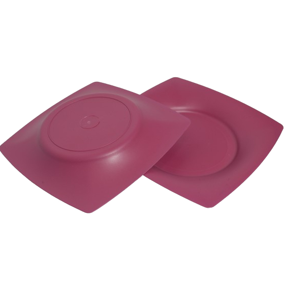 Conjunto 10 Pratos Quadrado Rosa Refeição Plástico 22cm - Imagem 3
