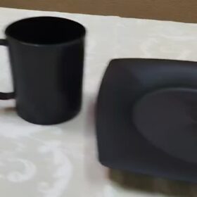 Kit 10 Pratos Quadrado E 10 Caneca 450ml Preto Prato Preto