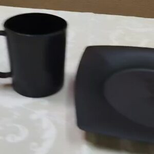 Kit 10 Pratos Quadrado E 10 Caneca 450ml Preto Prato Preto