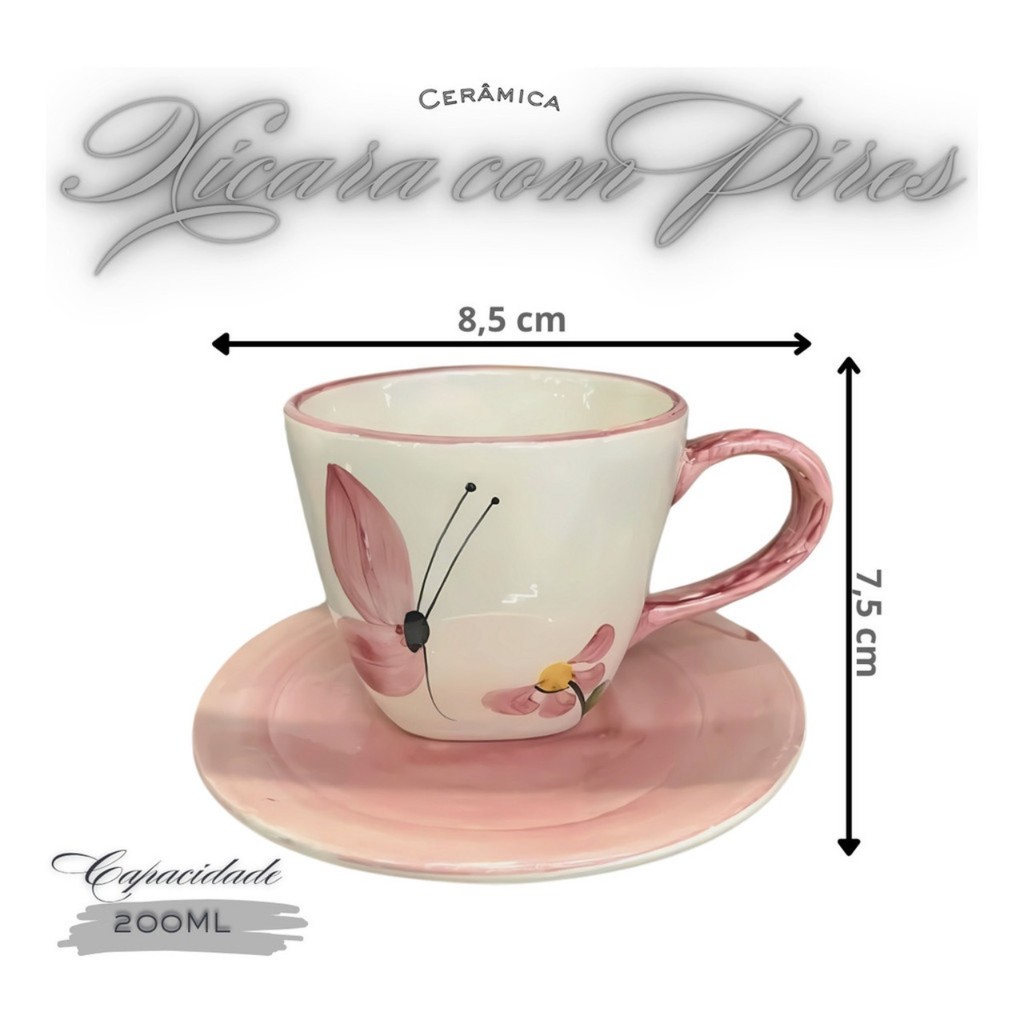 Conjunto de 2 Xícaras de Chá 200ml com Chaleira 1,2ml e Açucareiro - Imagem 3