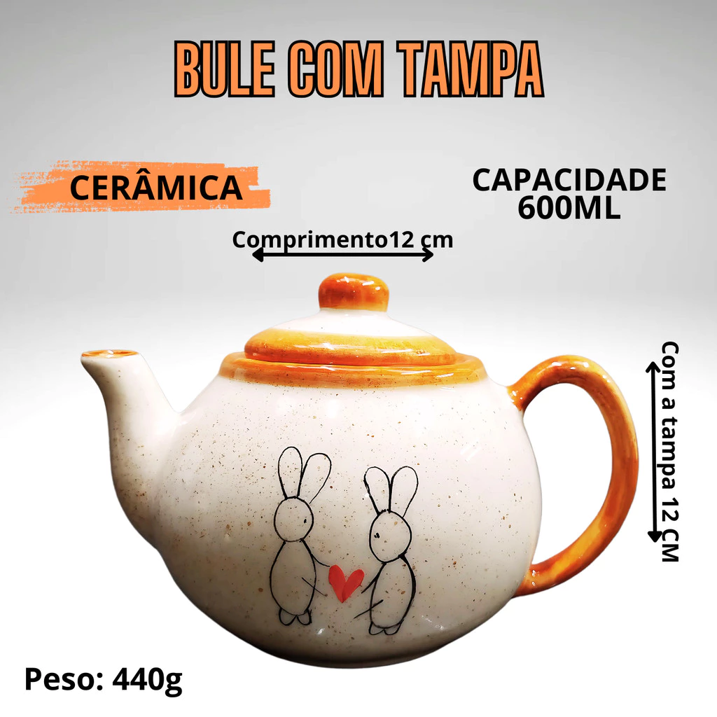 Kit de Chá com 1 Bule 1 Açucareiro e 2 Xicaras de café 50ml Coelho Páscoa Cerâmica Pintado a mão - Imagem 3