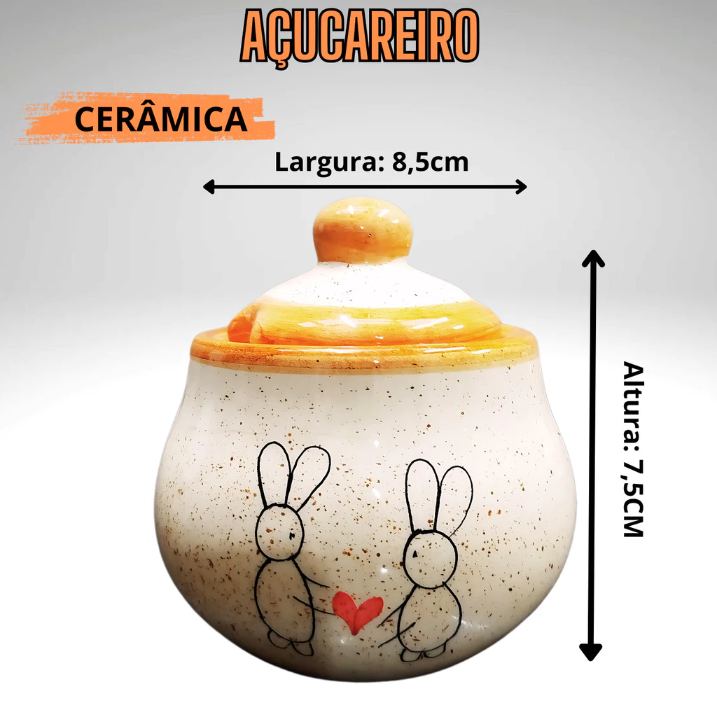 Kit de Chá com 1 Bule 1 Açucareiro e 2 Xicaras de café 50ml Coelho Páscoa Cerâmica Pintado a mão - Imagem 5