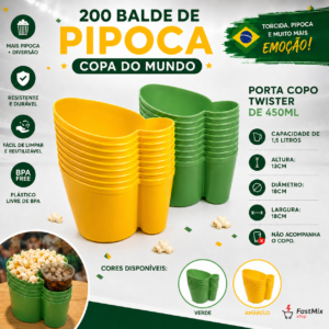 Kit 200 Balde De Pipoca Patriota Copa Do Mundo Verde Amarelo