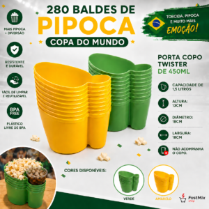 Kit 280 Balde De Pipoca Patriota Copa Do Mundo Verde Amarelo