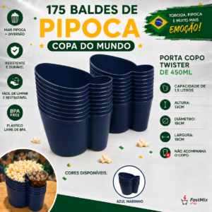 Kit 175 Balde De Pipoca Patriota Copa Do Mundo AZUL MARINHO