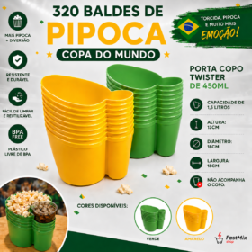 Kit 320 Balde De Pipoca Patriota Copa Do Mundo Verde Amarelo