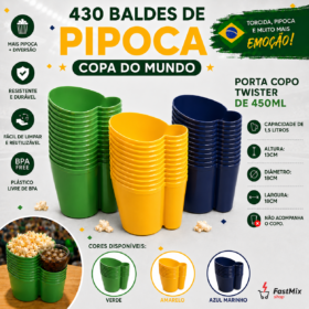 Kit 430 Balde De Pipoca Patriota Copa Do Mundo Verde Amarelo Azul