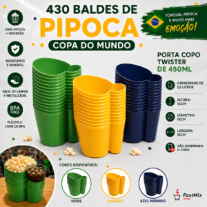 Kit 430 Balde De Pipoca Patriota Copa Do Mundo Verde Amarelo Azul